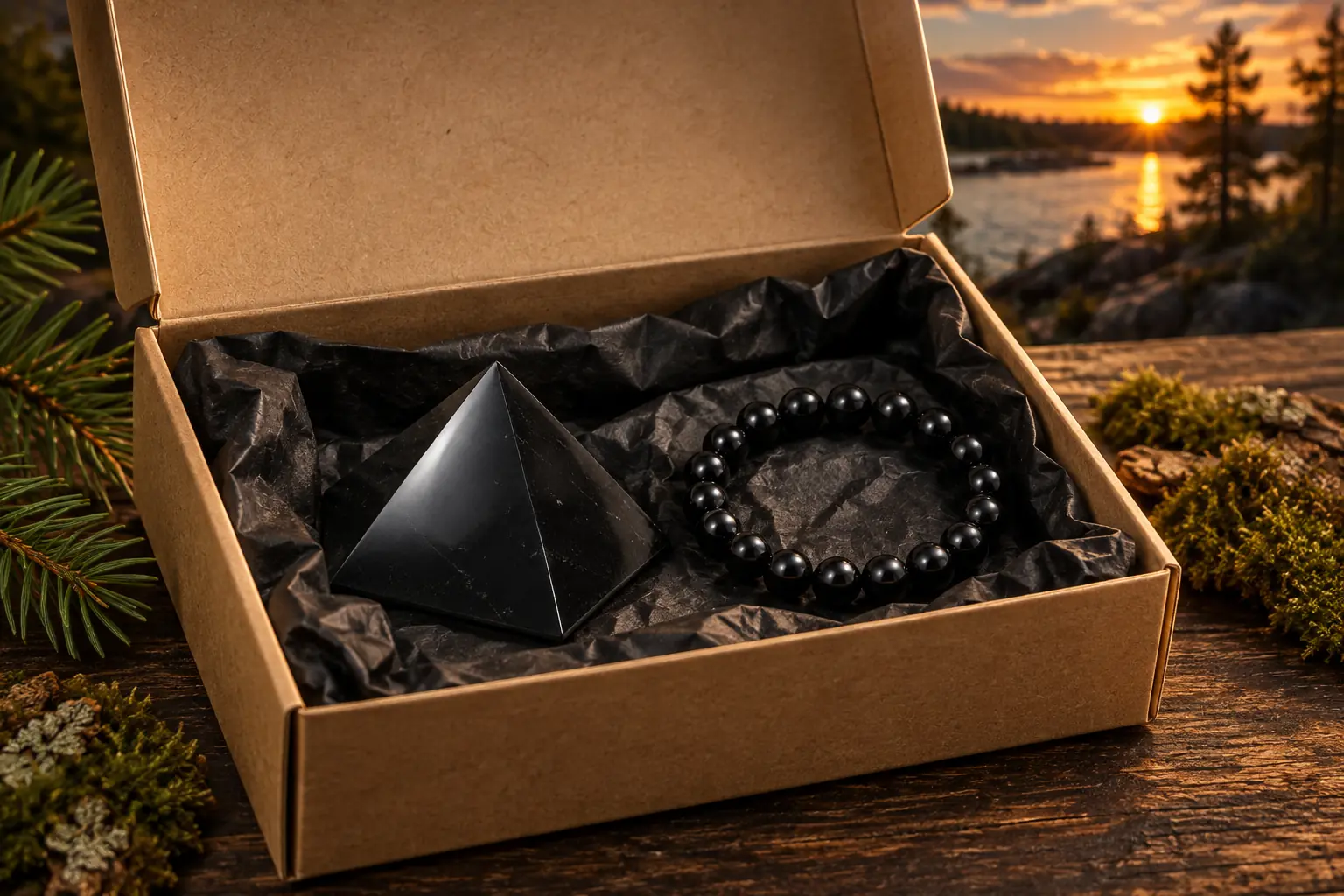 Oggetti in shungite pronti per essere confezionati