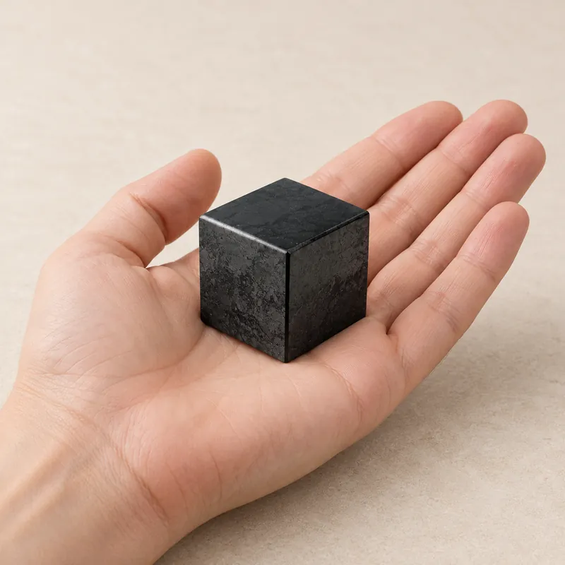 Cubo lucidato in shungite – in mano