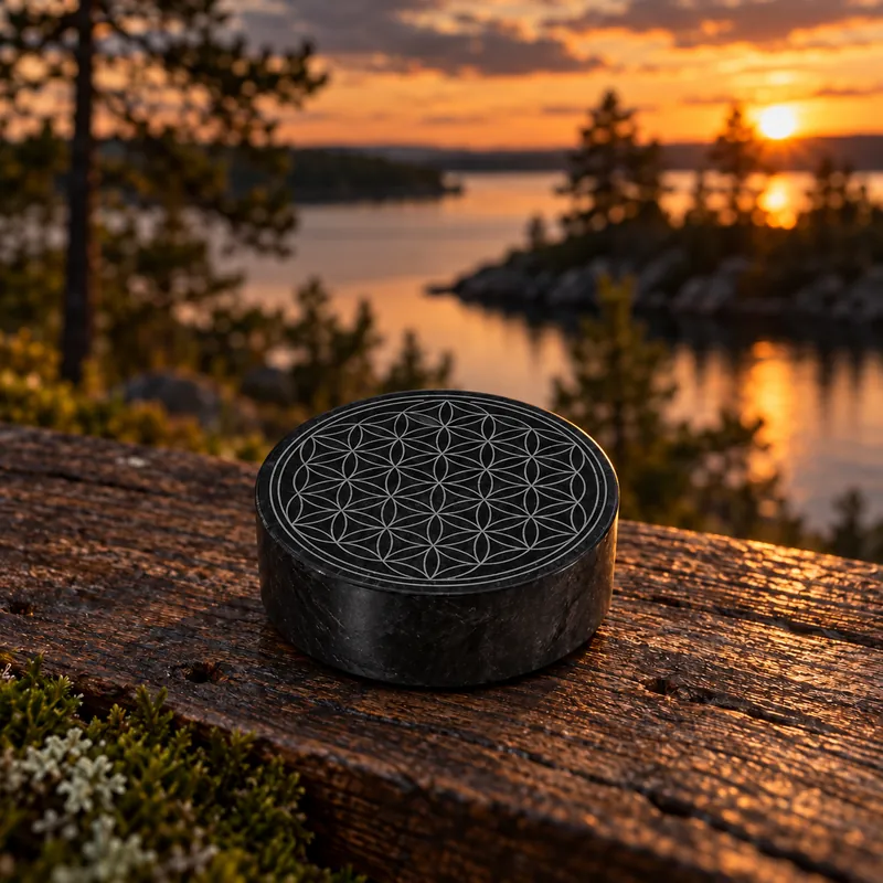 Disco per frigorifero con Fiore della Vita in shungite – ambientata