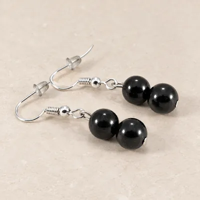 Orecchini con due perline in shungite – foto principale, 10 mm + 12 mm