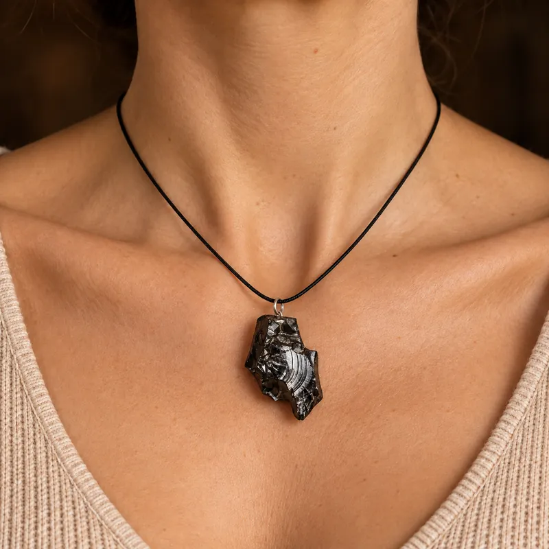 Pendente Cristallo in shungite – indossato