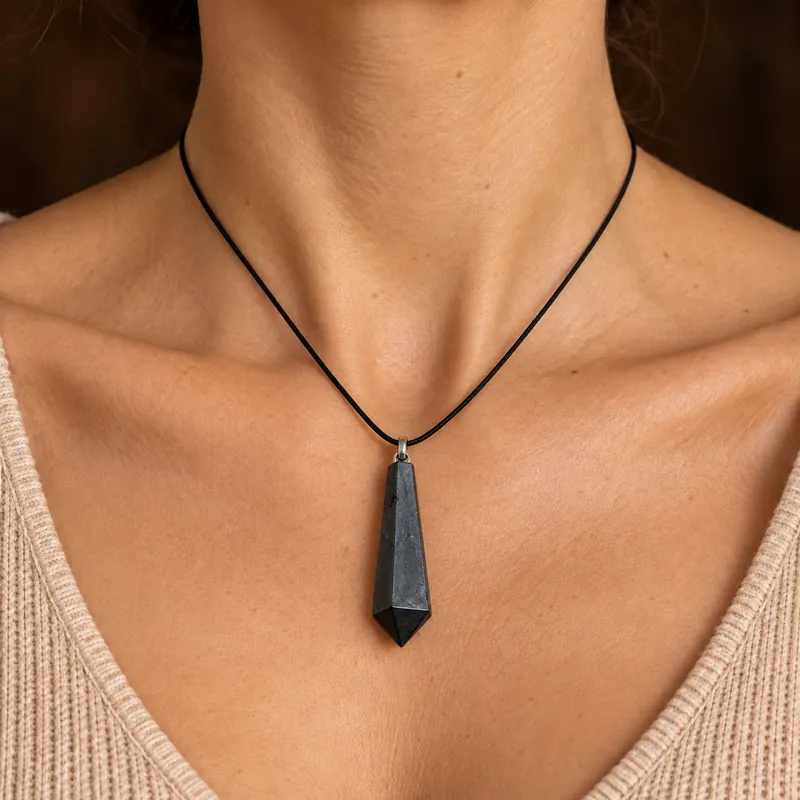 Pendente pendolo in shungite – indossato