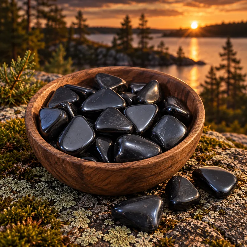 Pietre burattate lucidate 2-4 cm in shungite – ambientata