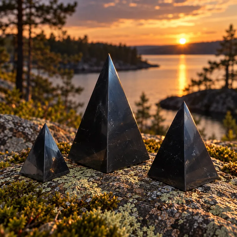 Piramide lucidata alta in shungite – ambientata