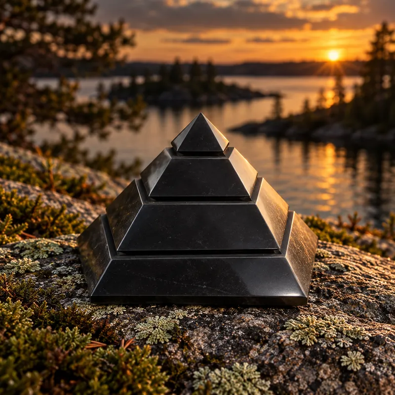 Piramide Saccara lucidata in shungite – ambientata