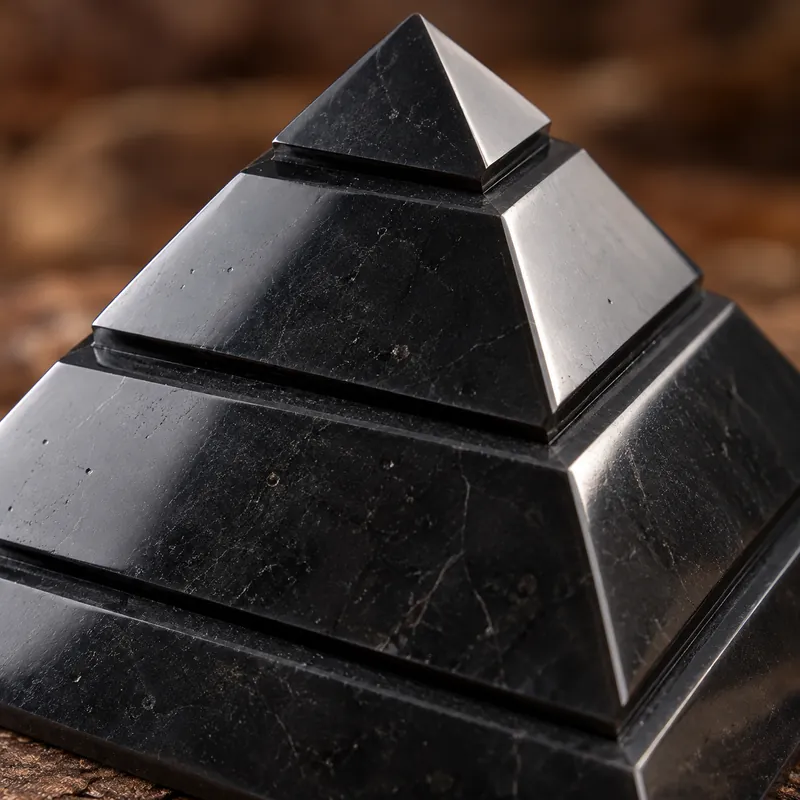 Piramide Saqqara lucidata in shungite, un dettaglio da vicino