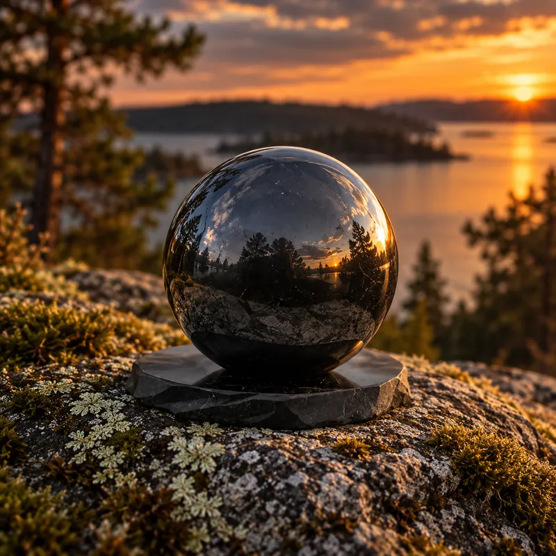 Sfera lucidata in shungite – ambientata