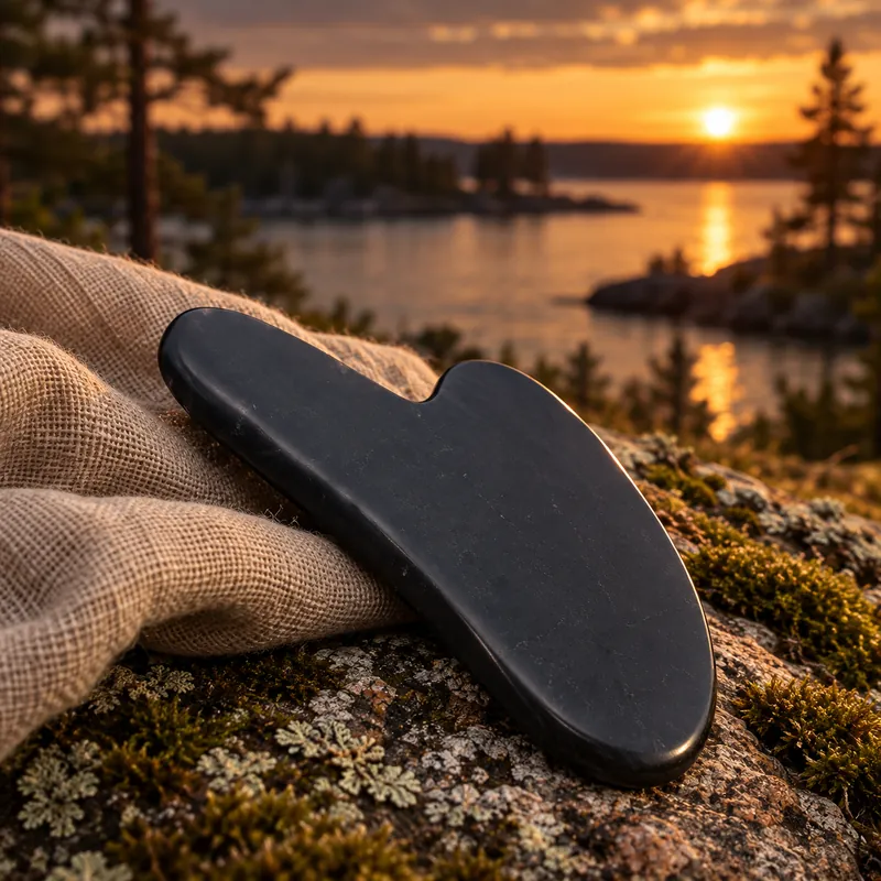 Strumento Gua Sha per il viso in shungite – ambientata
